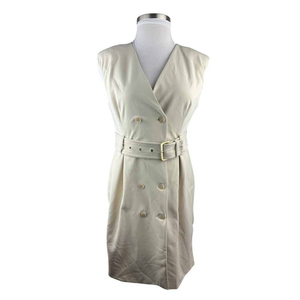 Calvin Klein Sleeveless Double Breasted Belted Trench Dress Tan Women's Size 12 - Picture 10 of 10